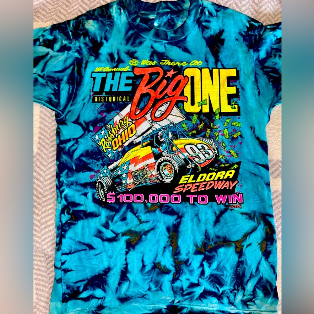 Vintage Single-Stitch Tye-dyed Eldora speedway  T-shirt Sz Lg Fruit of the Loom